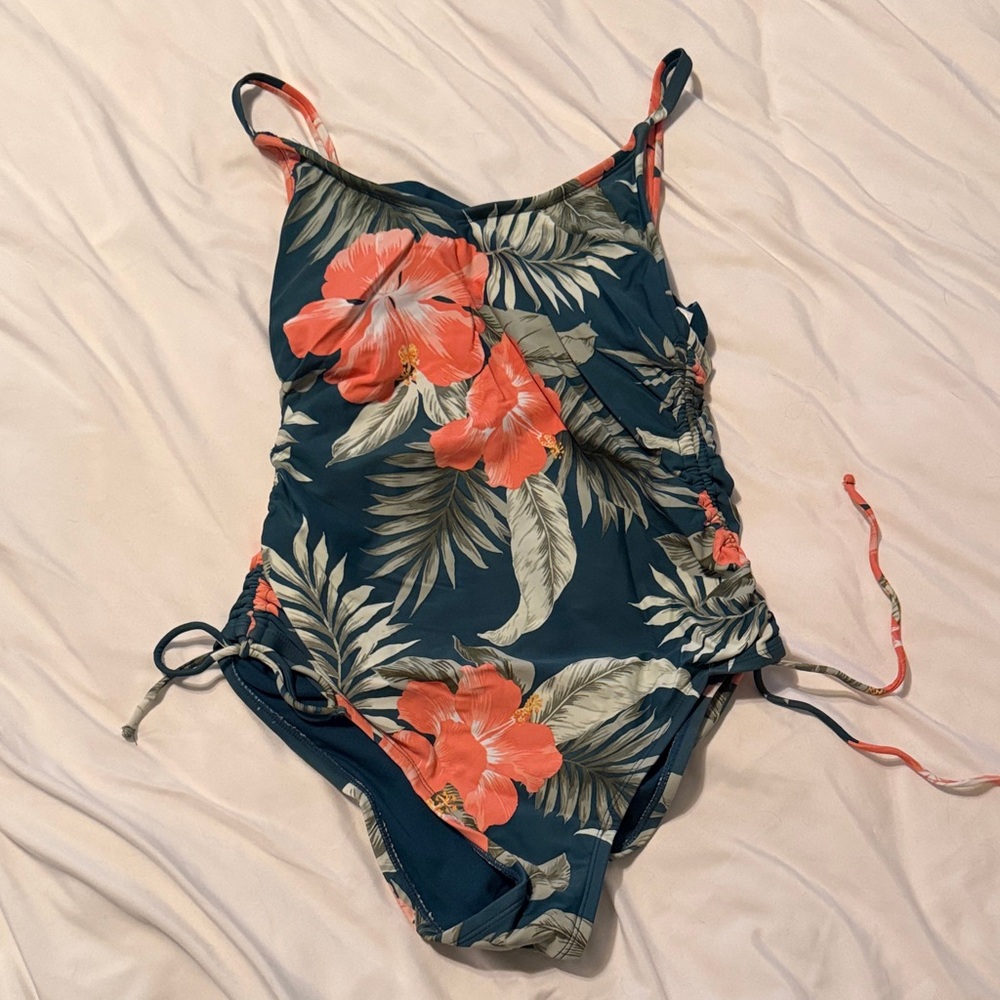 Kona Sol Floral One Piece in Teal and Coral